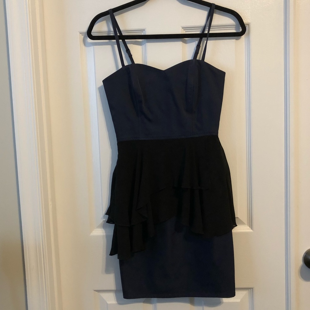 Blue Sweetheart Spaghetti Strap Peplum Dress